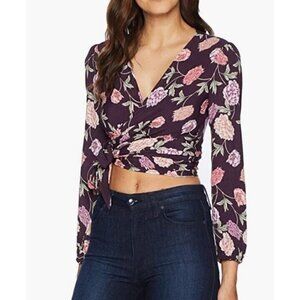 New Flynn Skye Wrap Top Womens XS Full Bloom Purple Floral Rayon Blouse LS